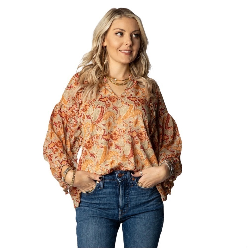 NWT Entro Puff Sleeve Finley Floral Print Top Size Small